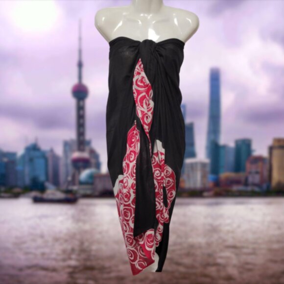 Cover Up Handpainted Cotton Batik Coverups Strapless Wrap Dress Home Accent - Picture 4 of 6